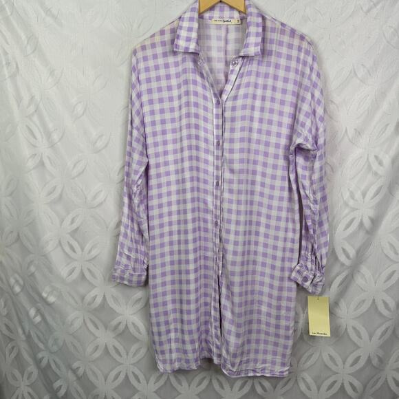 Live To Be Spoiled Oversized Button Down Shirt Dress Size L NWT - Picture 2 of 7